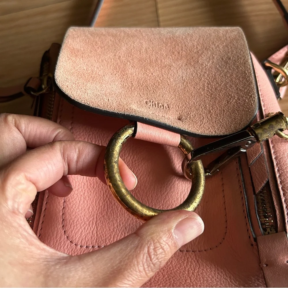 Chloe Faye Pink Suede Two Way Mini Backpack Bag